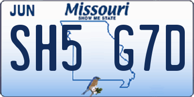 MO license plate SH5G7D