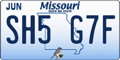 MO license plate SH5G7F