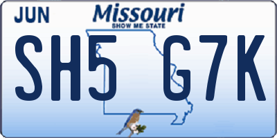 MO license plate SH5G7K