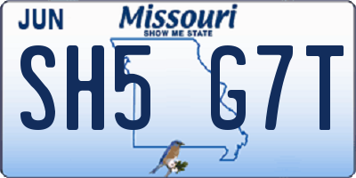 MO license plate SH5G7T