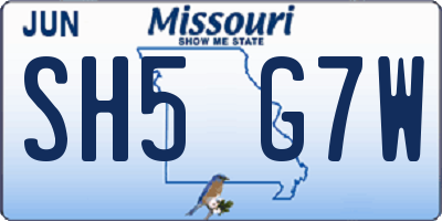 MO license plate SH5G7W