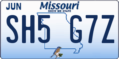 MO license plate SH5G7Z