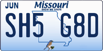 MO license plate SH5G8D