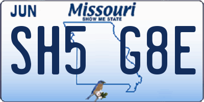 MO license plate SH5G8E