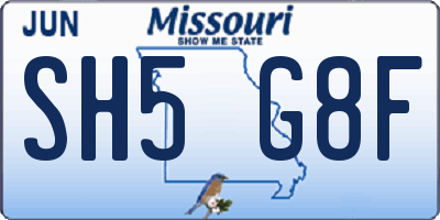 MO license plate SH5G8F