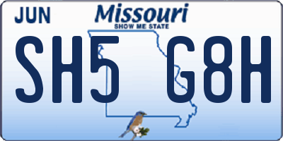 MO license plate SH5G8H