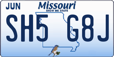 MO license plate SH5G8J