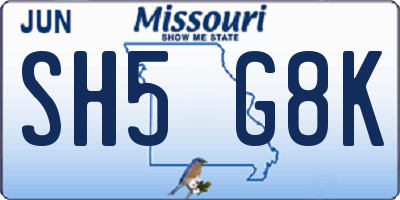 MO license plate SH5G8K