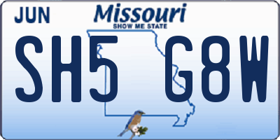 MO license plate SH5G8W