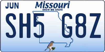 MO license plate SH5G8Z