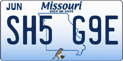 MO license plate SH5G9E
