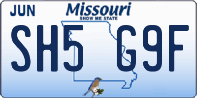 MO license plate SH5G9F
