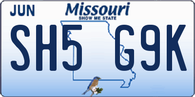 MO license plate SH5G9K