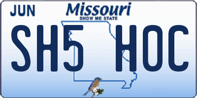 MO license plate SH5H0C