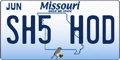 MO license plate SH5H0D