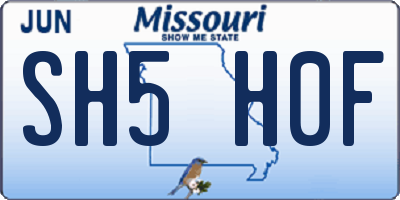 MO license plate SH5H0F