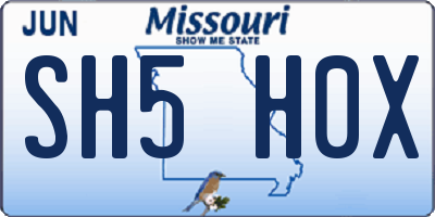 MO license plate SH5H0X
