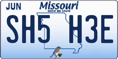 MO license plate SH5H3E