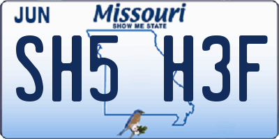 MO license plate SH5H3F