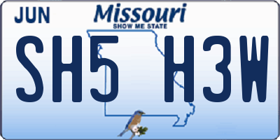 MO license plate SH5H3W