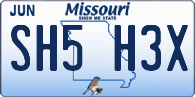 MO license plate SH5H3X
