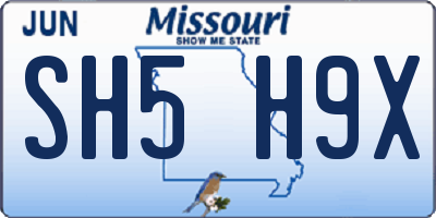 MO license plate SH5H9X