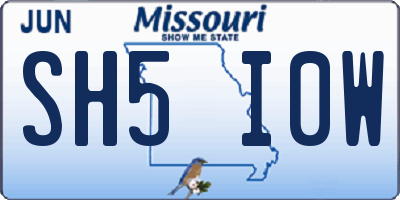MO license plate SH5I0W