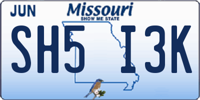 MO license plate SH5I3K