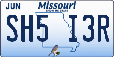 MO license plate SH5I3R