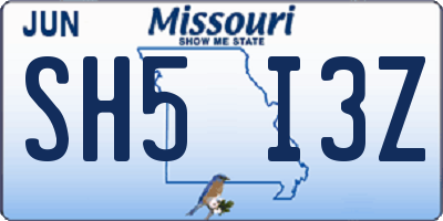 MO license plate SH5I3Z