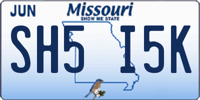 MO license plate SH5I5K