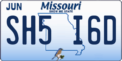 MO license plate SH5I6D