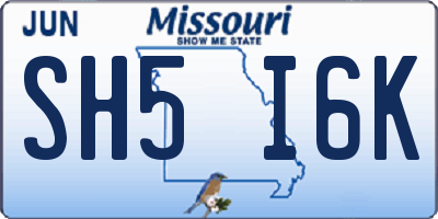 MO license plate SH5I6K