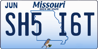 MO license plate SH5I6T