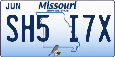 MO license plate SH5I7X