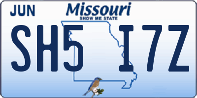MO license plate SH5I7Z