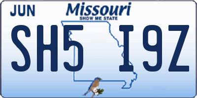 MO license plate SH5I9Z