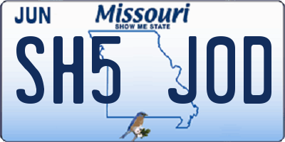 MO license plate SH5J0D