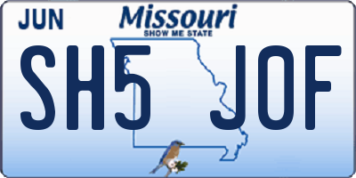 MO license plate SH5J0F