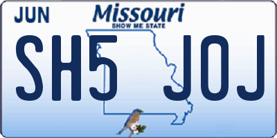 MO license plate SH5J0J