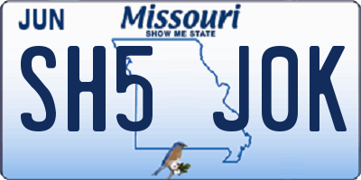 MO license plate SH5J0K