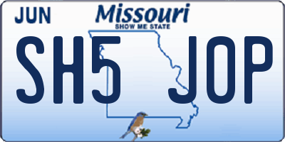 MO license plate SH5J0P