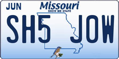 MO license plate SH5J0W