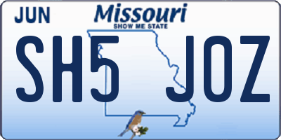 MO license plate SH5J0Z