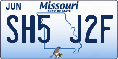 MO license plate SH5J2F