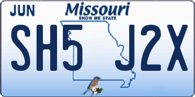 MO license plate SH5J2X