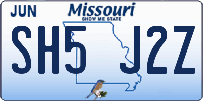 MO license plate SH5J2Z