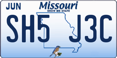 MO license plate SH5J3C