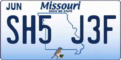 MO license plate SH5J3F