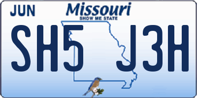 MO license plate SH5J3H